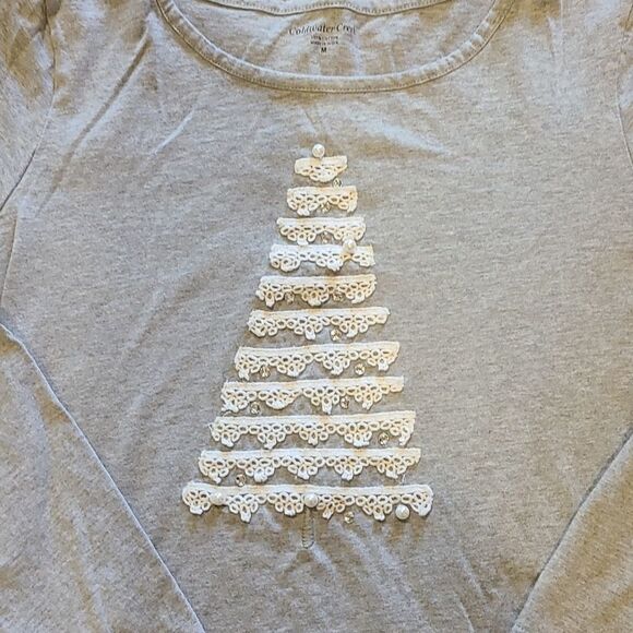 Coldwater creek womens gray long sleeve Christmas tree shirt size medium - Picture 2 of 4